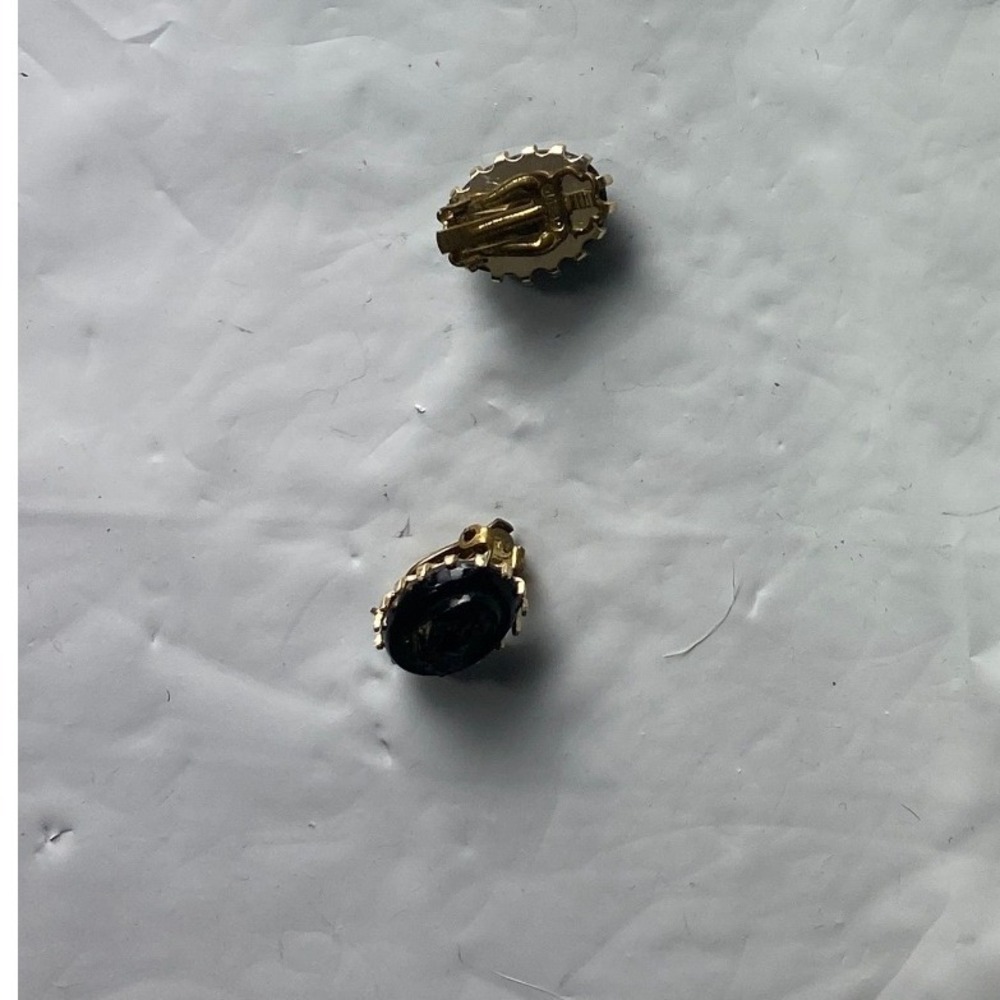 Vintage Black Onyx Gold‎ Tone Stud Earrings Women's